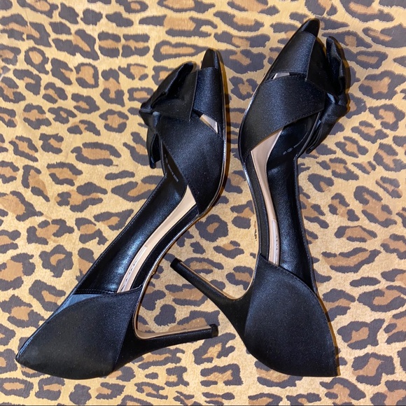 NINA Black Satin Bow Open Toe Pumps Sz 9.5 - Picture 6 of 9